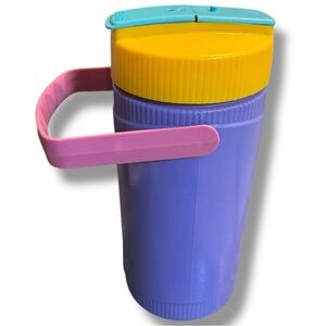 Vtg Thermos Water 1.5 qt Jug Purple & Yellow Aqua Flip Lid 7948 Handle USA Retro
